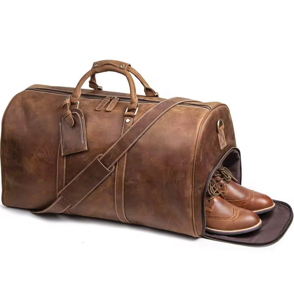 Men's Premium Leather Duffel Bag with Shoe Compartment